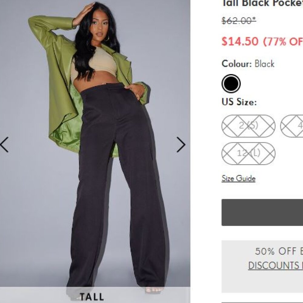 Tall Black Pocket Detail High Waisted Wide Leg Pants - US 8/UK12